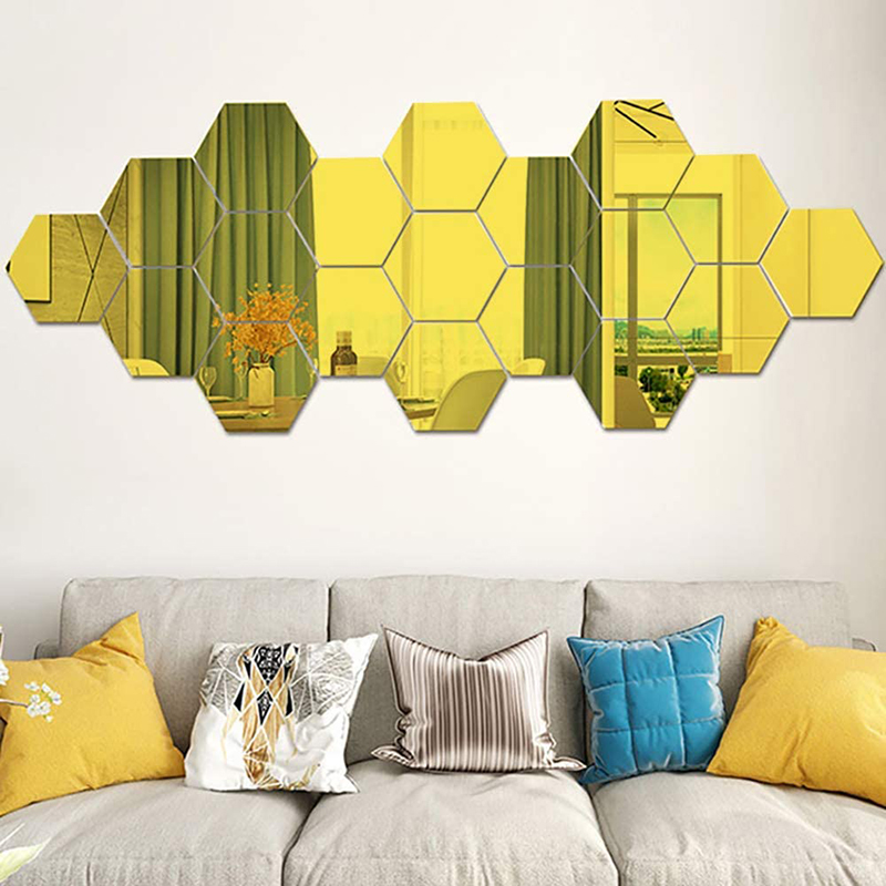 Hexagon 20 Golden 3d Acrylic Stickers Decorative Mirror Stickers Wall Stickers